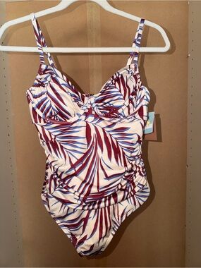 Shade & Shore One-Piece Swimsuit in Red, White and Blue Leaf Print